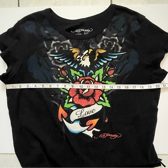 Ed Hardy Vintage Y2K Black Tee Shirt Short Sleeve Grunge Punk Roses Size XL - Picture 7 of 8